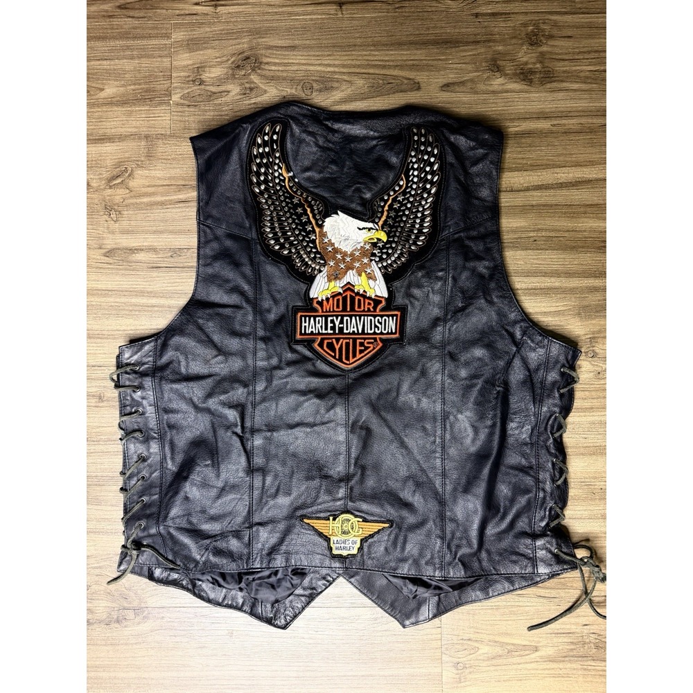 Vintage Bikestar Womens Leather Biker Vest Large Harley Davidson - Picture 8 of 10